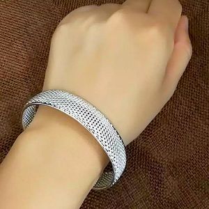 STERLING SILVER MESH HOLLOW OUT CUFF BANGLE BRACELET